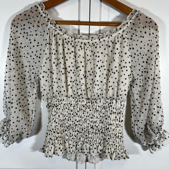 Anthropologie | Lucia Smocked | Off The Shoulder | Blouse | Black/White |‎ Small - Picture 9 of 9
